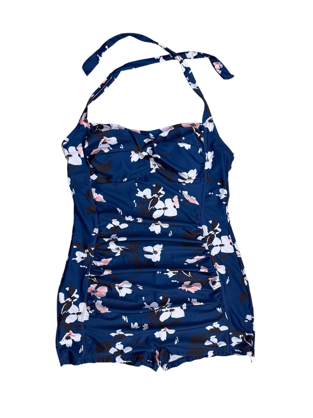 Meetcurve Navy Floral halter ruched top One-Piece Swimsuit women’s size XL